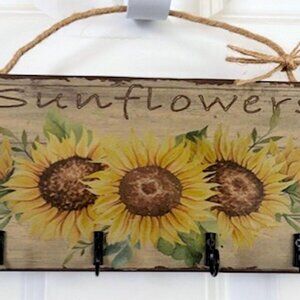 Rustic Country Home Decor Key Holder Wall Key Holder Sunflower Decor NWOT